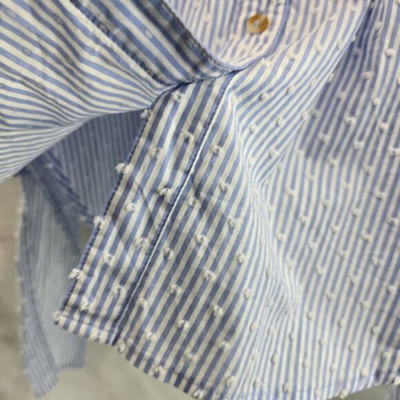 Maeve Shirt Womens 6 Small Blue White Button Tie Waist Clip Swiss Dot - Picture 6 of 13